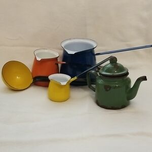 Colorful Vintage Enamel Cookware Set